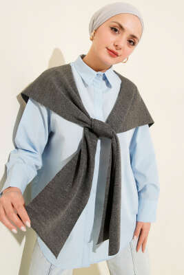 Pazarium - Düz Triko Omuz Şalı Füme