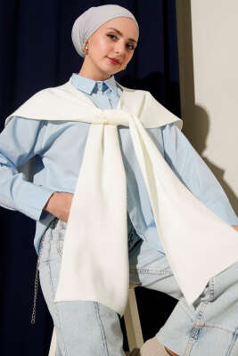 Pazarium - Düz Triko Omuz Şalı Ekru