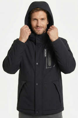 Pazarium - Fermuarlı Çıtçıtlı Erkek Mont Siyah