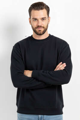 Pazarium - Oversize Üç İplik Erkek Sweatshirt Siyah