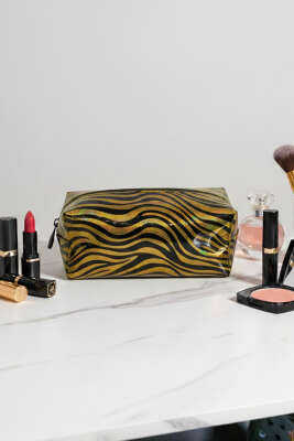 Pazarium - Desenli Dikdörtgen Makyaj Çantası Asorti 12