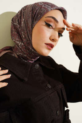 Pazarium - Retro Desen Bambu Kraş Eşarp Latte