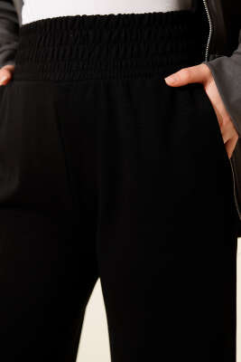 Bol Paça Geniş Bel Lastikli Pantolon Siyah - Thumbnail