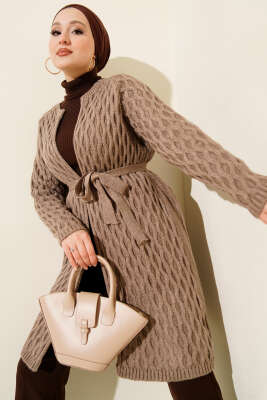 Pazarium - Damla Kabartmalı Triko Hırka Latte