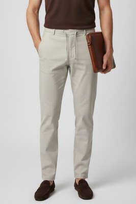 Pazarium - Pilesiz Bel Bağcıklı Erkek Pantolon Bej