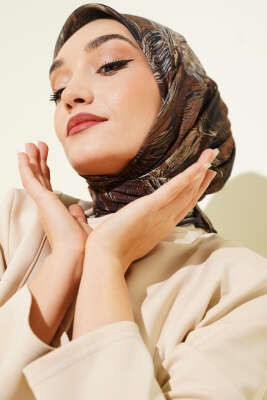 Pazarium - Sarmal Desen Demore Eşarp Lacivert Bej