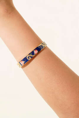 Pazarium - Çiçek Motifli Kelepçe Bilezik Mavi