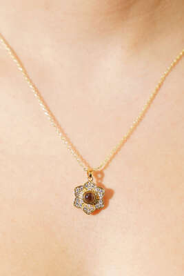 Pazarium - Papatya Taşlı Zincir Kolye Gold