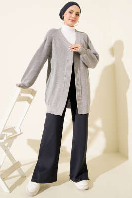 Pirinç Örgü Basic Triko Hırka Gri - Thumbnail