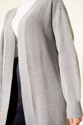 Pirinç Örgü Basic Triko Hırka Gri - Thumbnail