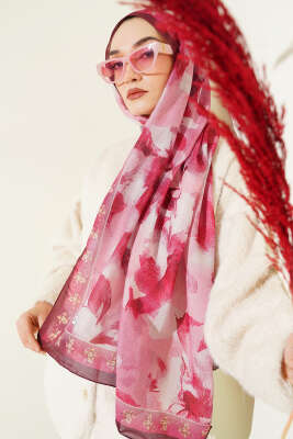 Pazarium - Desenli Soft Bordo Serisi Şal Asorti 8