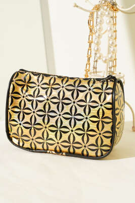 Pazarium - Parlak Desenli Fermuarlı Makyaj Çantası Asorti 1