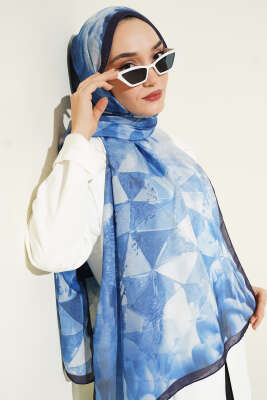 Pazarium - Desenli Soft Lacivert Serisi Şal Asorti 1