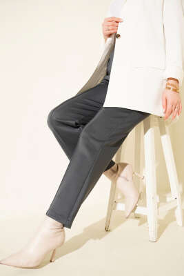 Pazarium - Çımalı Boru Paça Scuba Pantolon Füme