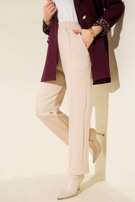 Pazarium - Çımalı Boru Paça Scuba Pantolon Bej