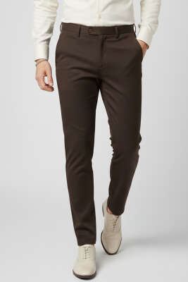 Pazarium - Dar Paça Cepli Erkek Kumaş Pantolon Kahve