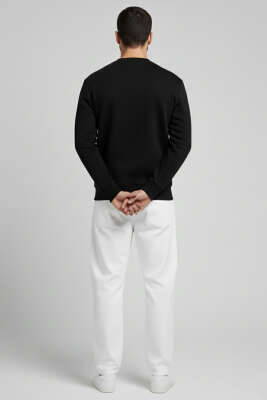 Bisiklet Yaka Şardonlu Üç İplik Erkek Sweatshirt Siyah - Thumbnail