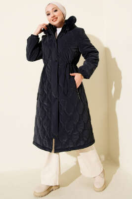 Pazarium - Su Yolu Kapitone Fermuarlı Mont Lacivert