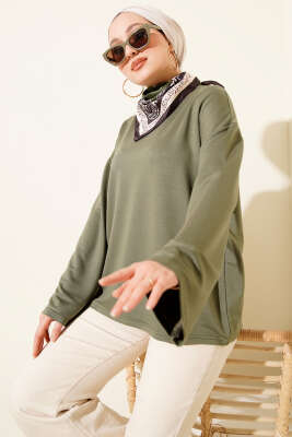 Pazarium - Loyşa Düşük Omuz Basic Tunik Haki
