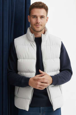 Pazarium - Fermuar Cepli Erkek Şişme Yelek Taş