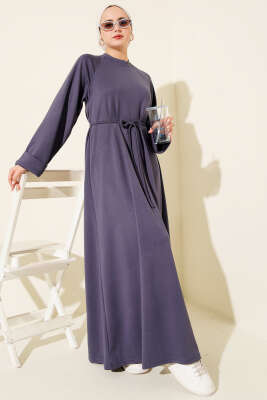 Pazarium - Duble Kol İp Kuşaklı Loyşa Elbise İndigo