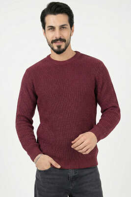 Pazarium - Pirinç Örgü Erkek Triko Kazak Burgonya