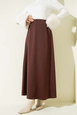 Pazarium - Beli Fermuarlı Saten Etek Kahve