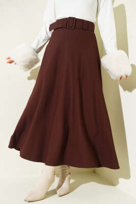 Pazarium - Kemerli Kloş Dabıl Etek Kahve