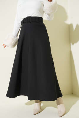 Pazarium - Kemerli Kloş Dabıl Etek Siyah