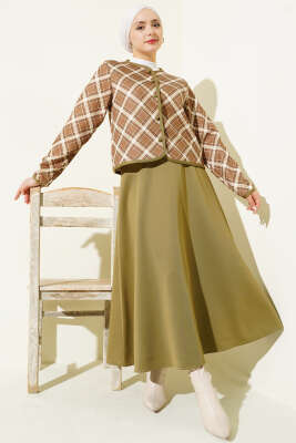 Pazarium - Ekoseli Ceketli Etekli Scuba Takım Çağla Yeşili