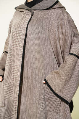 Kazayağı Desen Kapüşonlu Panço Latte - Thumbnail