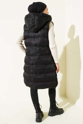 Çift Taraflı Fermuarlı Şişme Yelek Siyah Taş - Thumbnail