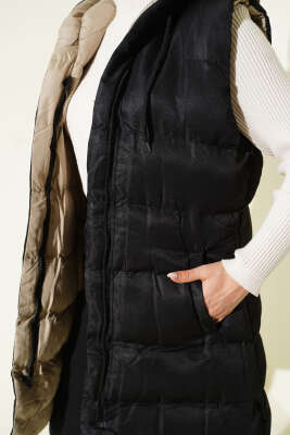 Çift Taraflı Fermuarlı Şişme Yelek Siyah Taş - Thumbnail