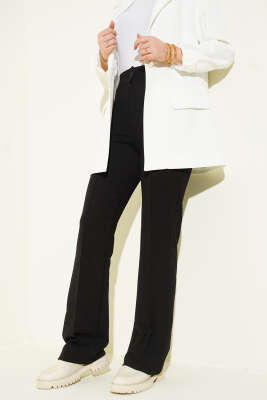 Pazarium - Çımalı Boru Paça Pantolon Siyah