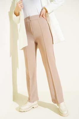 Pazarium - Çımalı Boru Paça Pantolon Bej
