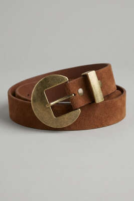 Pazarium - Geniş Tokalı Kemer Taba Süet