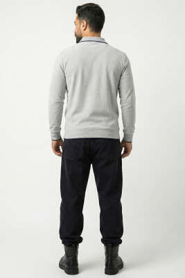 Yarım Fermuarlı Ribanalı Erkek Sweatshirt Gri - Thumbnail