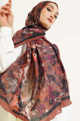 Pazarium - Çiçekli Soft Bambu Kraş Şal Kahve