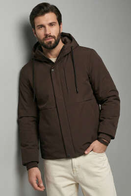 Pazarium - Kapitone Astarlı Kapüşonlu Mont Kahve