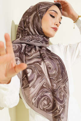 Pazarium - 120 cm Sarmal Ebruli Eşarp Vizon