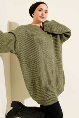 Pazarium - Asimetrik Kabartmalı Triko Tunik Çağla Yeşili