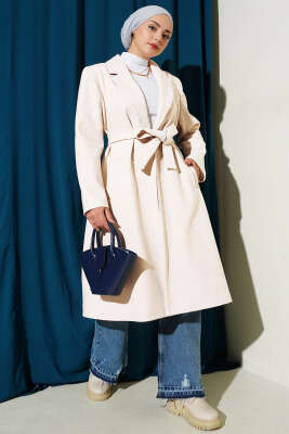 Pazarium - Kruvaze Yaka Cepli Kaşe Kaban Taş