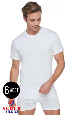 Pazarium - Seher Yıldızı 6'lı Erkek Penye Badi Beyaz