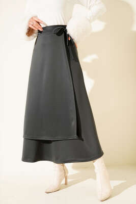 Pazarium - Yanı İp Bağcıklı Scuba Etek Füme