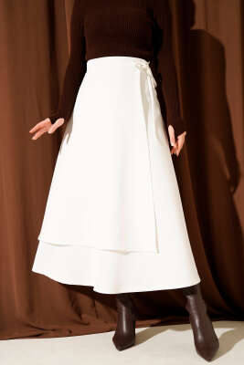 Pazarium - Yanı İp Bağcıklı Scuba Etek Beyaz