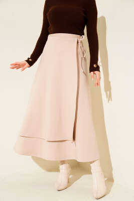 Pazarium - Yanı İp Bağcıklı Scuba Etek Bej