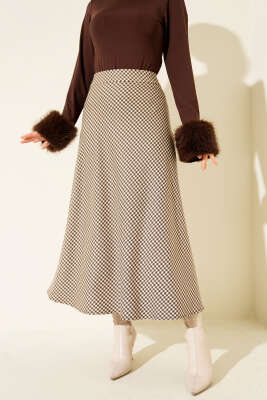 Pazarium - Kazayağı Desenli Etek Kahve