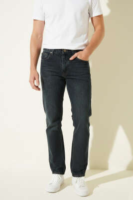 Pazarium - Baggy Erkek Kot Pantolon Kahve Tintli