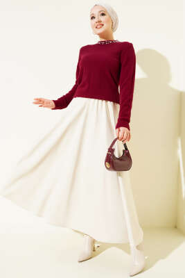 Yakası Taşlı Sakallı Kazak Bordo - Thumbnail