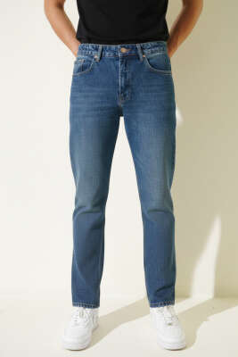 Pazarium - Baggy Dar Paça Erkek Kot Pantolon Kahve Tint